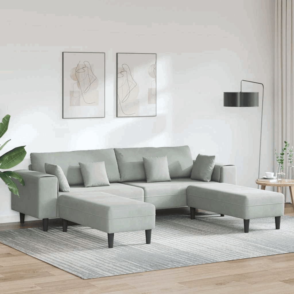 vidaXL Velvet Sofa with Cushion Blue 208 cm Velvet Light grey with ottoman vidaXL