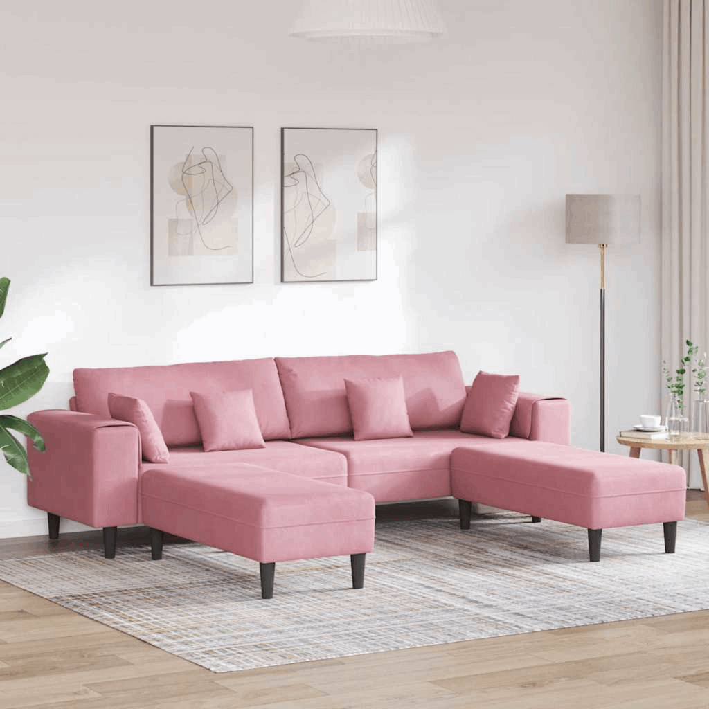vidaXL Velvet Sofa with Cushion Blue 208 cm Velvet Pink with ottoman vidaXL