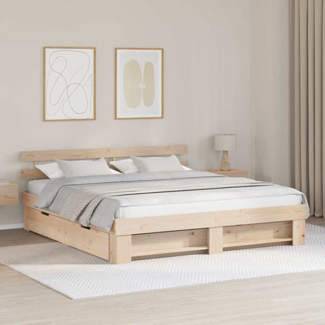 vidaXL Bed Frame with Headboard Brown 100 x 200 cm Solid pine wood Natural 180 x 200 cm vidaXL