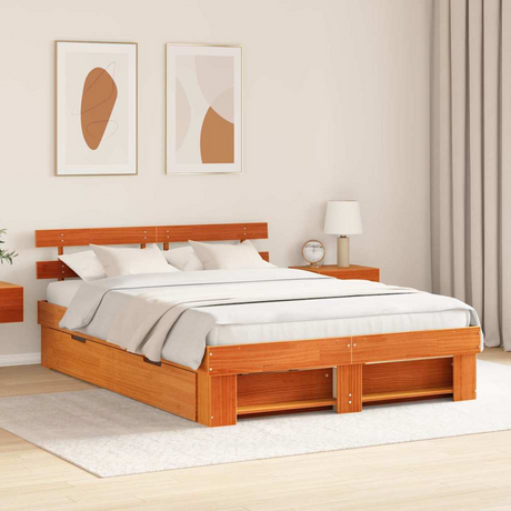 vidaXL Bed Frame with Headboard Brown 100 x 200 cm Solid pine wood Wax brown 140 x 200 cm vidaXL