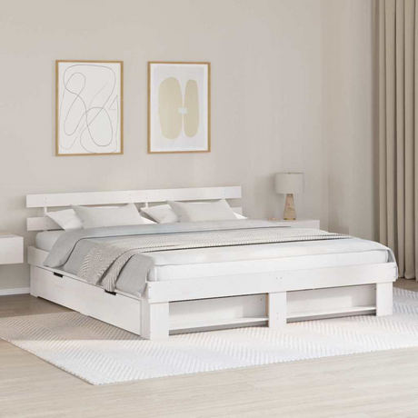 vidaXL Bed Frame with Headboard Brown 100 x 200 cm Solid pine wood White 180 x 200 cm vidaXL