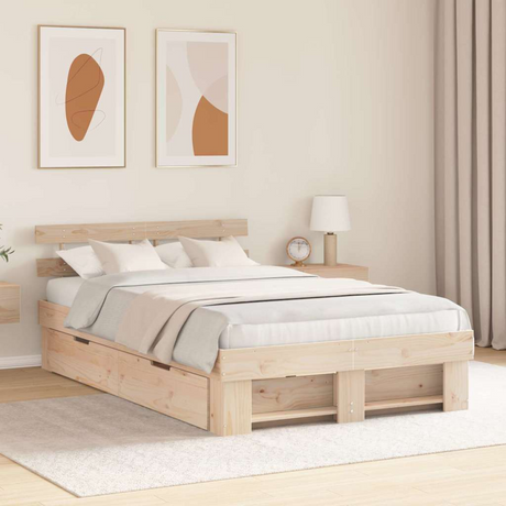 vidaXL Bed Frame with Headboard Brown 100 x 200 cm Solid pine wood Natural 120 x 190 cm vidaXL
