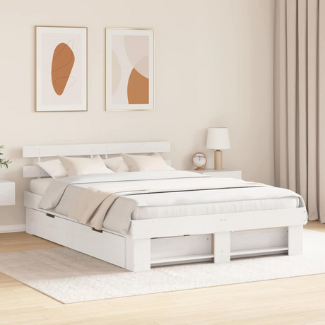 vidaXL Bed Frame with Headboard Brown 100 x 200 cm Solid pine wood White 150 x 200 cm vidaXL