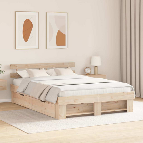 vidaXL Bed Frame with Headboard Brown 100 x 200 cm Solid pine wood Natural 160 x 200 cm vidaXL