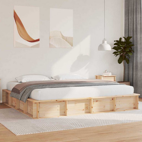 vidaXL Bed Frame with Storage Brown 200 x 200 cm Pine wood Natural 200 x 200 cm vidaXL