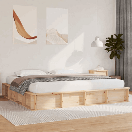 vidaXL Bed Frame with Storage Brown 200 x 200 cm Pine wood Natural 180 x 200 cm vidaXL