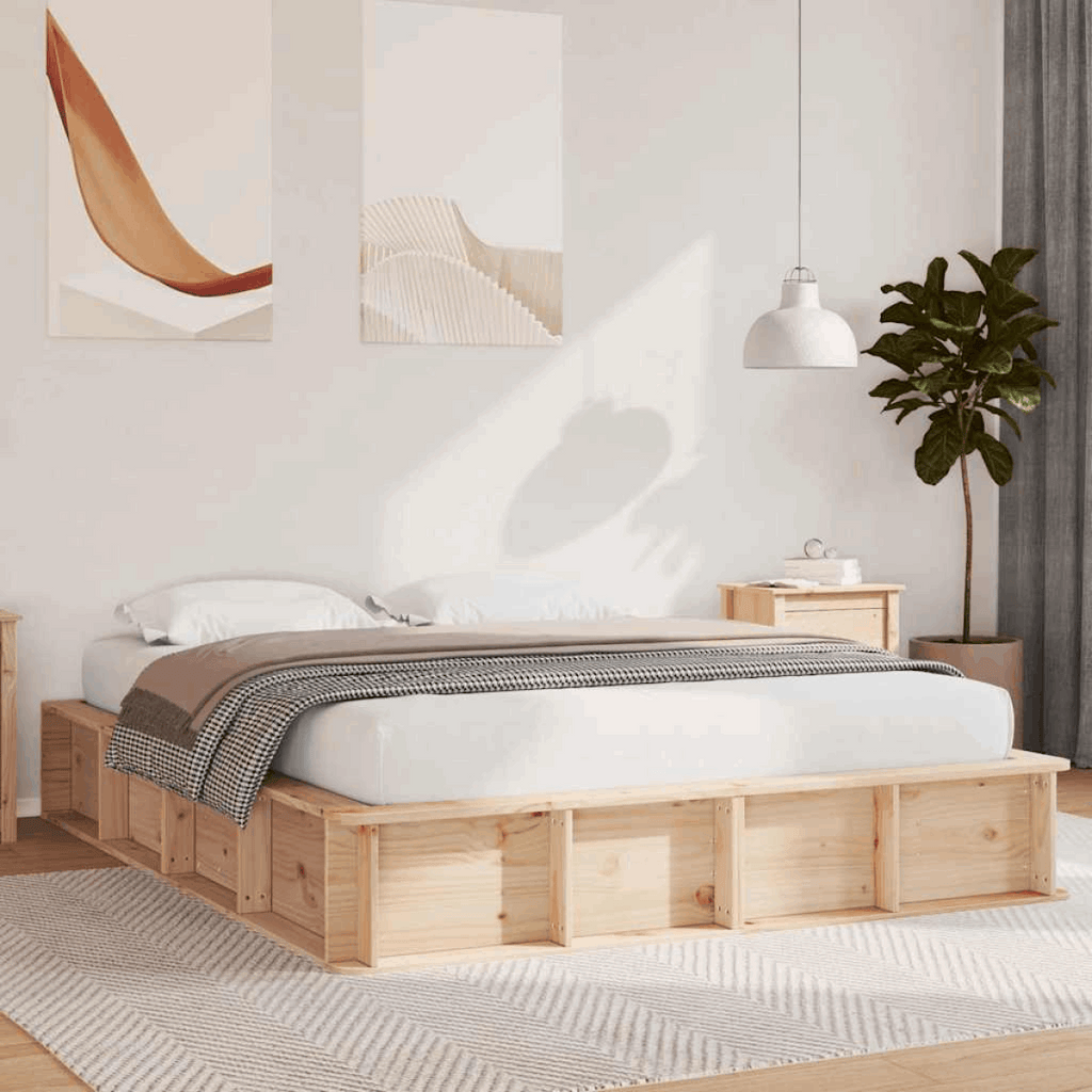 vidaXL Bed Frame with Storage Brown 200 x 200 cm Pine wood Natural 150 x 200 cm vidaXL