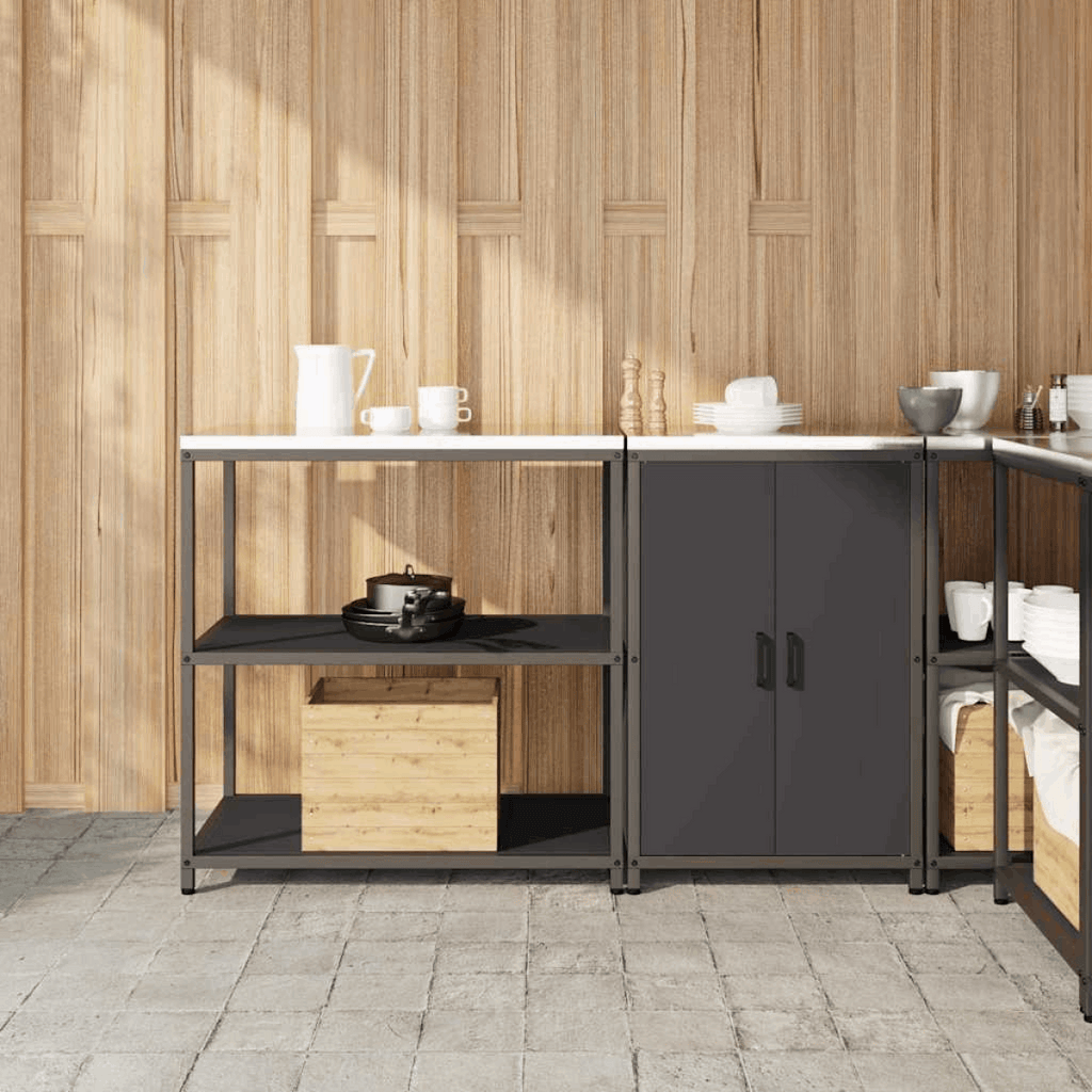 vidaXL Kitchen Storage Set with Shelf 2 pcs Black 150 x 50 x 92 cm Black 150 x 50 x 92 cm vidaXL