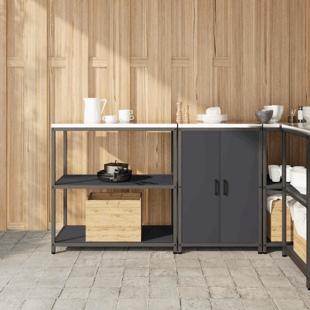 vidaXL Kitchen Storage Set with Shelf 2 pcs Black 150 x 50 x 92 cm Anthracite 150 x 50 x 92 cm vidaXL