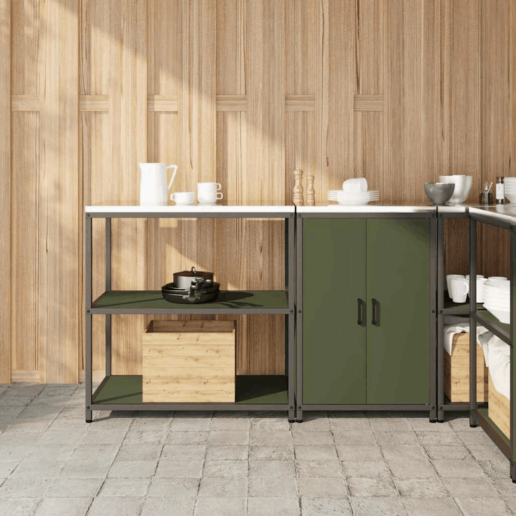 vidaXL Kitchen Storage Set with Shelf 2 pcs Black 150 x 50 x 92 cm Olive green 150 x 50 x 92 cm vidaXL