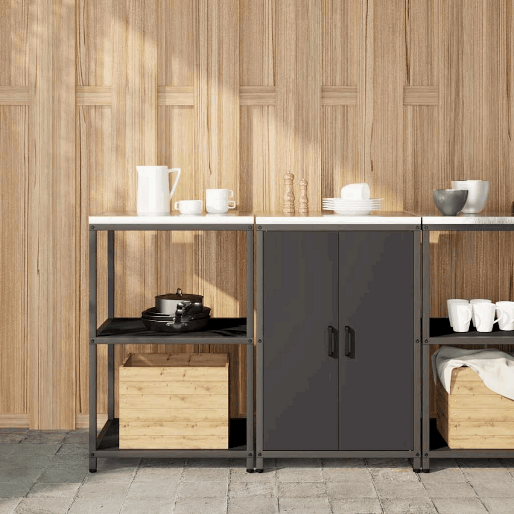 vidaXL Kitchen Storage Set with Shelf 2 pcs Black 150 x 50 x 92 cm Black 120 x 50 x 92 cm vidaXL