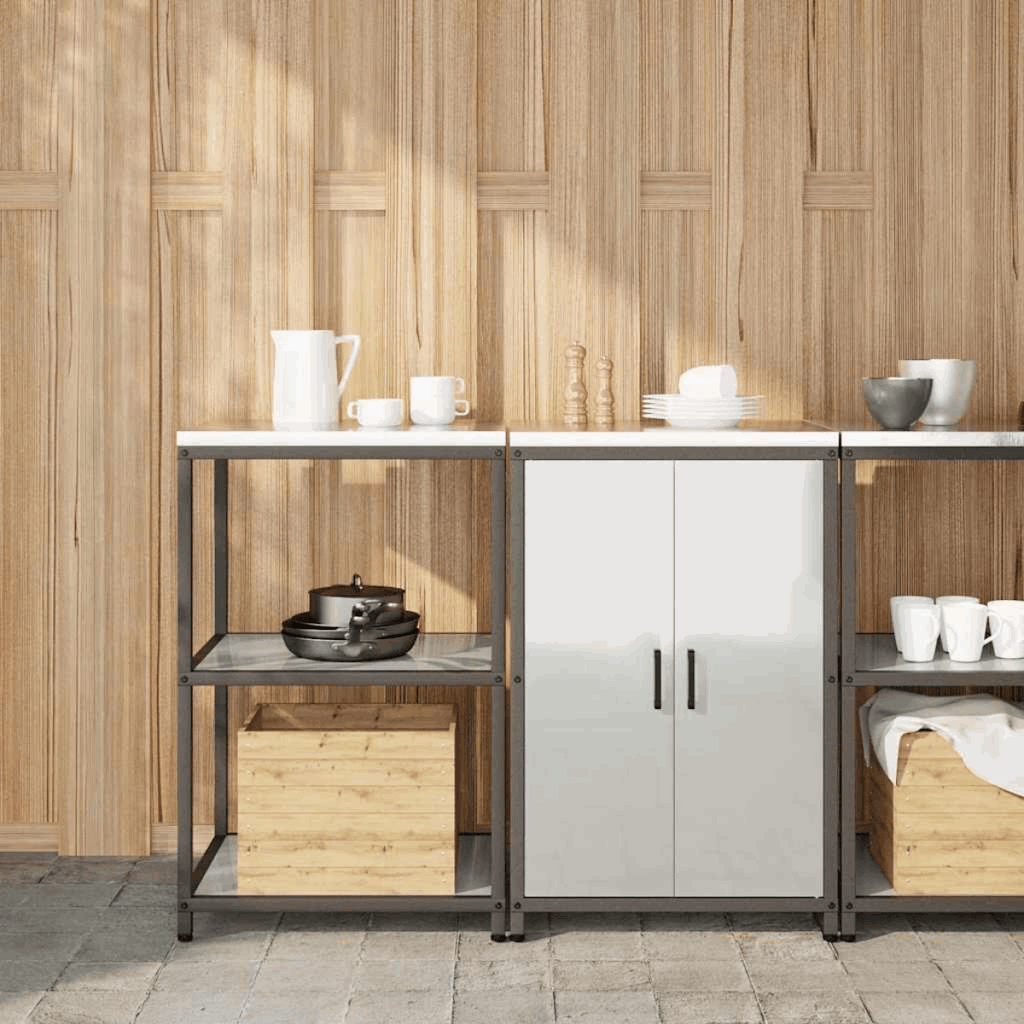 vidaXL Kitchen Storage Set with Shelf 2 pcs Black 150 x 50 x 92 cm Galvanised steel 120 x 50 x 92 cm vidaXL