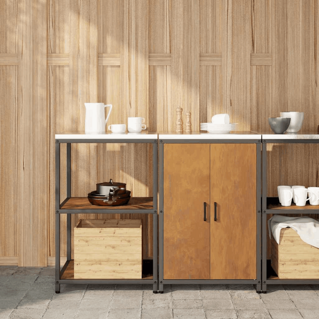 vidaXL Kitchen Storage Set with Shelf 2 pcs Black 150 x 50 x 92 cm Weathering steel 120 x 50 x 92 cm vidaXL