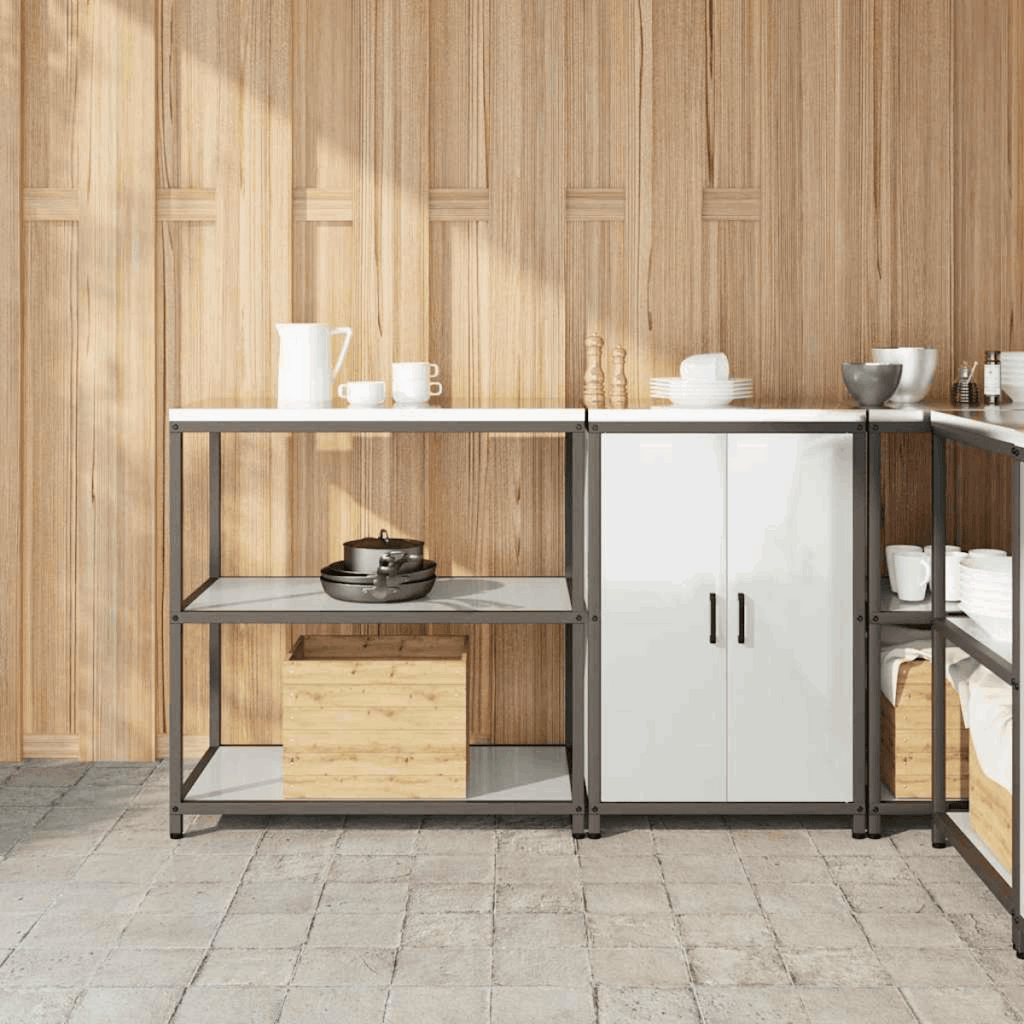 vidaXL Kitchen Storage Set with Shelf 2 pcs Black 150 x 50 x 92 cm Galvanised steel 150 x 50 x 92 cm vidaXL