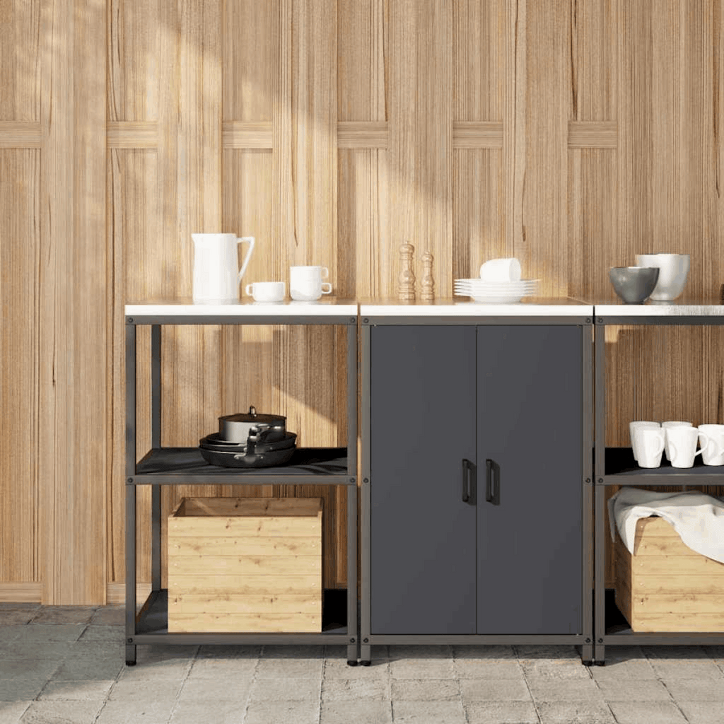 vidaXL Kitchen Storage Set with Shelf 2 pcs Black 150 x 50 x 92 cm Anthracite 120 x 50 x 92 cm vidaXL