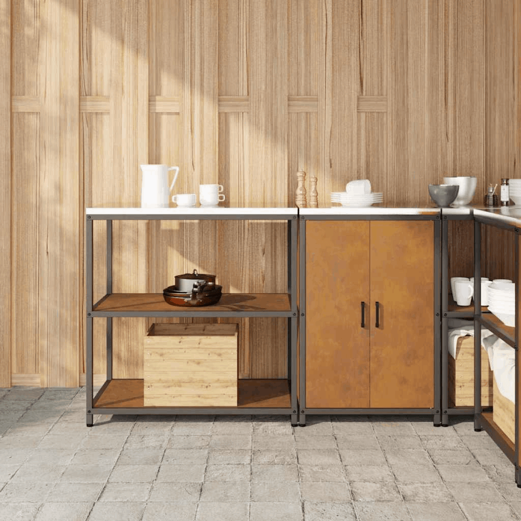 vidaXL Kitchen Storage Set with Shelf 2 pcs Black 150 x 50 x 92 cm Weathering steel 150 x 50 x 92 cm vidaXL