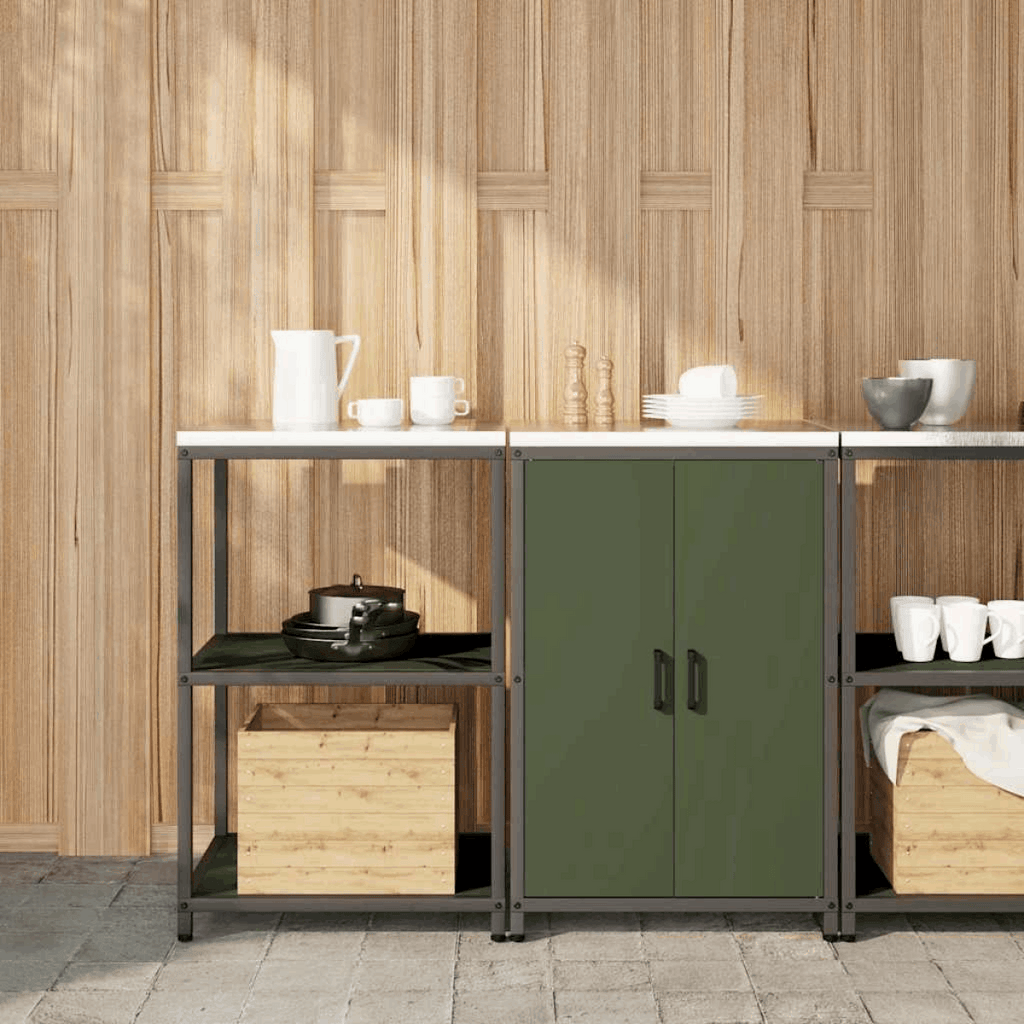 vidaXL Kitchen Storage Set with Shelf 2 pcs Black 150 x 50 x 92 cm Olive green 120 x 50 x 92 cm vidaXL