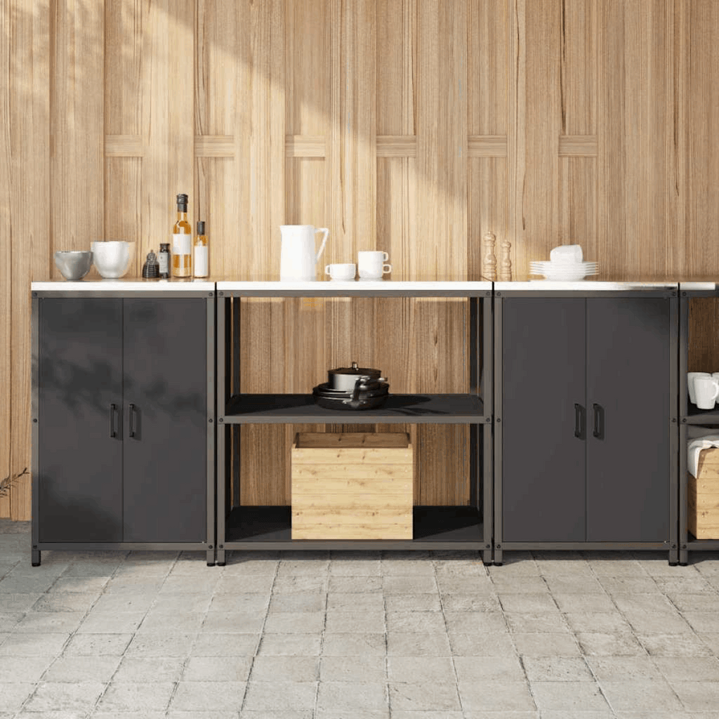 vidaXL Kitchen Storage Set with Shelf 3 pcs Black 210 x 50 x 92 cm Black 210 x 50 x 92 cm vidaXL