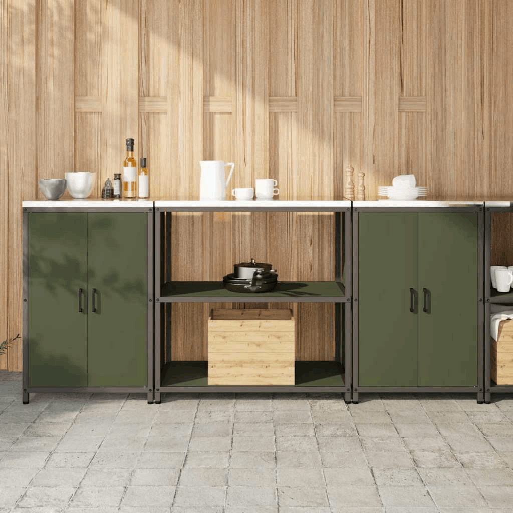 vidaXL Kitchen Storage Set with Shelf 3 pcs Black 210 x 50 x 92 cm Olive green 210 x 50 x 92 cm vidaXL