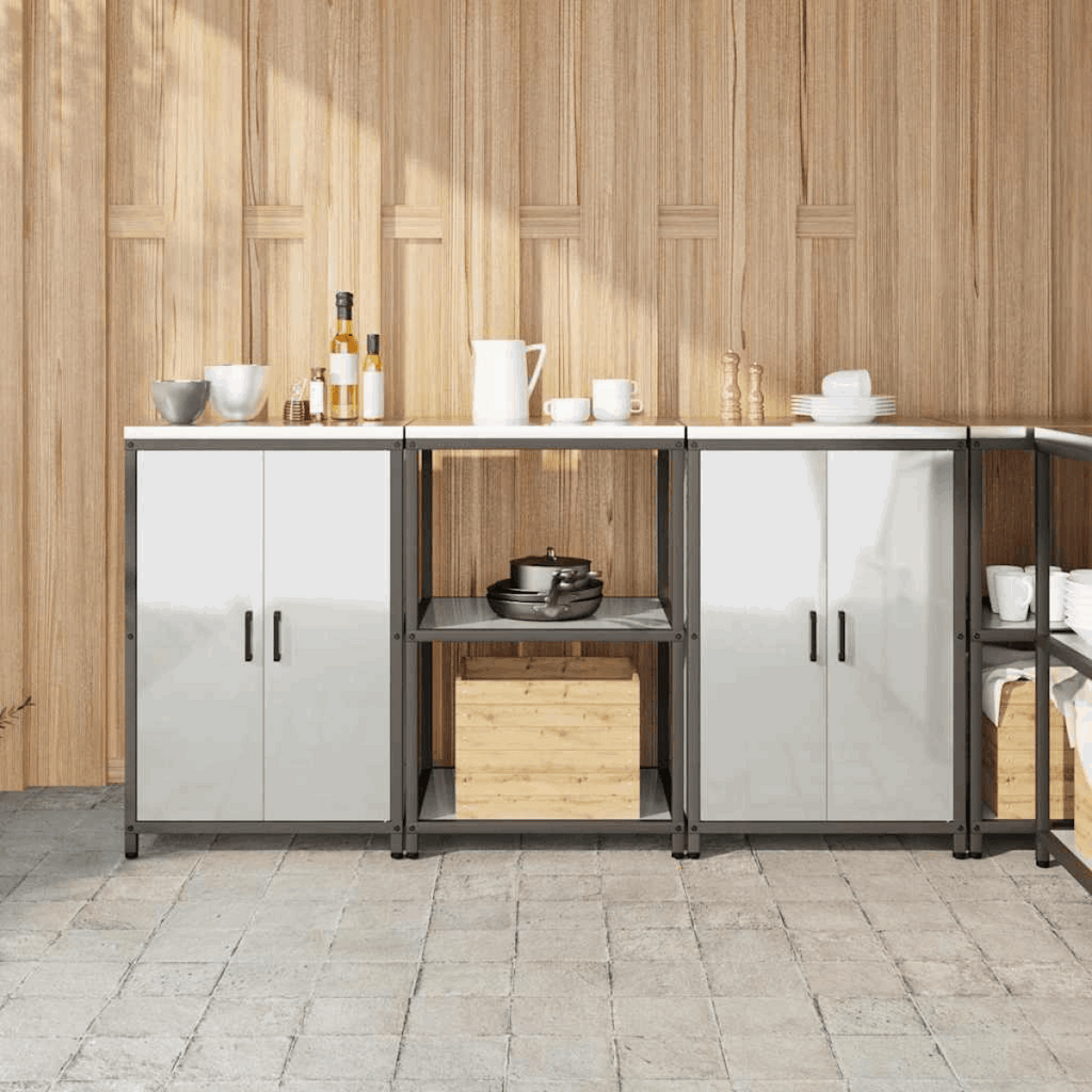 vidaXL Kitchen Storage Set with Shelf 3 pcs Black 210 x 50 x 92 cm Galvanised steel 180 x 50 x 92 cm vidaXL