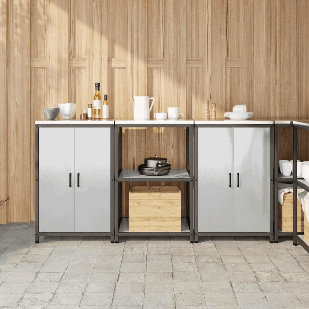 vidaXL Kitchen Storage Set with Shelf 3 pcs Black 210 x 50 x 92 cm Stainless steel 180 x 50 x 92 cm vidaXL