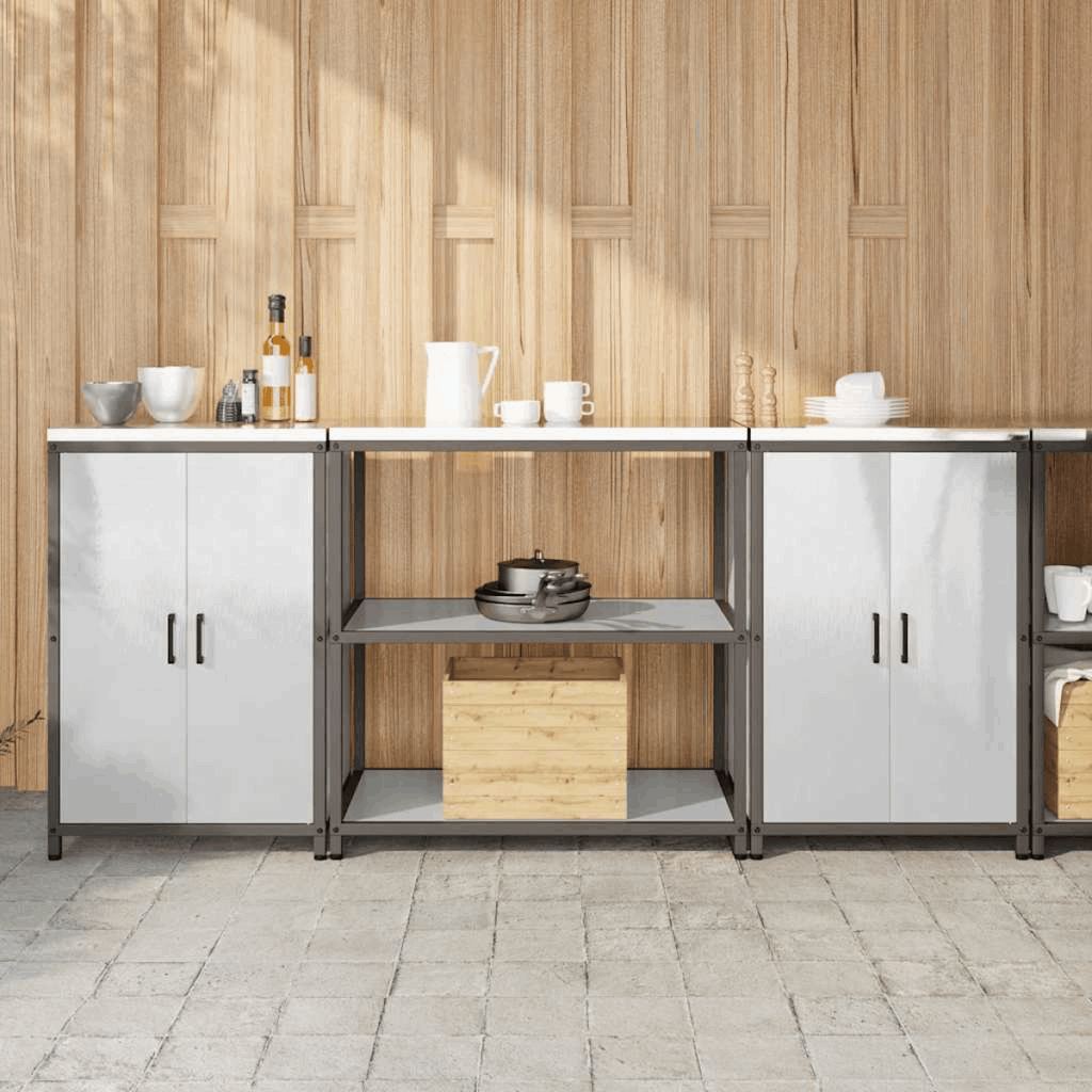 vidaXL Kitchen Storage Set with Shelf 3 pcs Black 210 x 50 x 92 cm Stainless steel 210 x 50 x 92 cm vidaXL