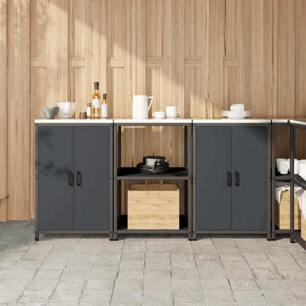 vidaXL Kitchen Storage Set with Shelf 3 pcs Black 210 x 50 x 92 cm Anthracite 180 x 50 x 92 cm vidaXL