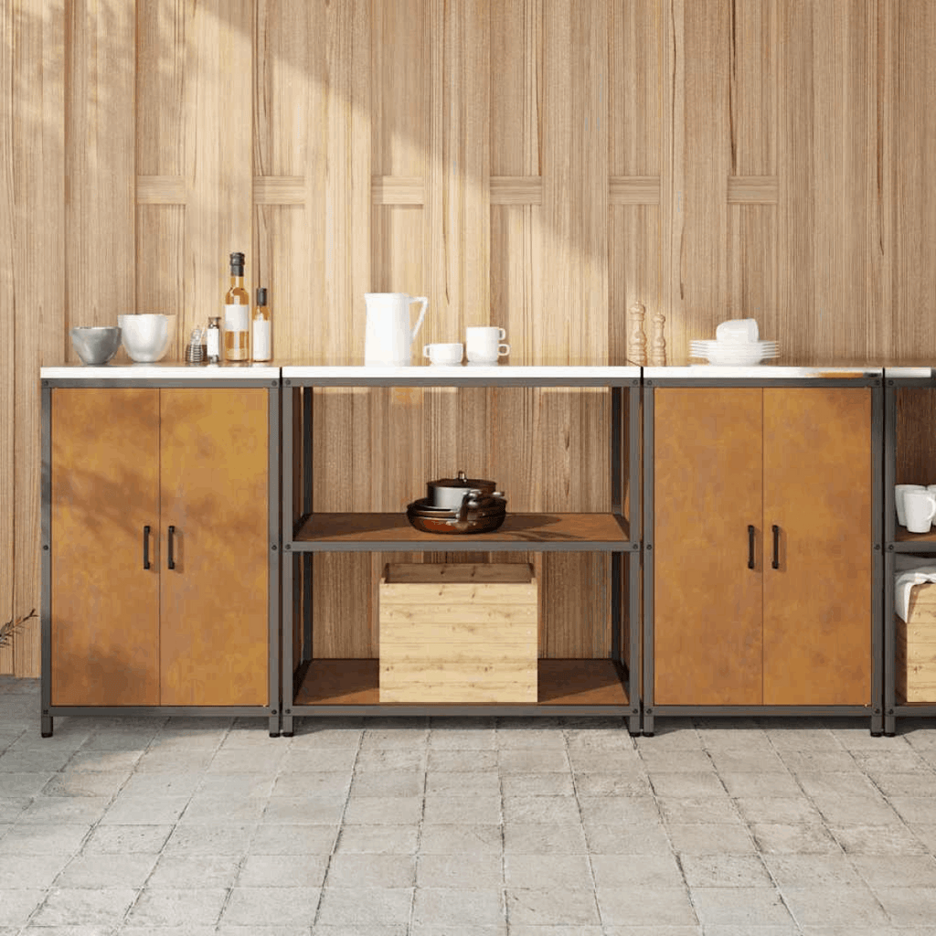 vidaXL Kitchen Storage Set with Shelf 3 pcs Black 210 x 50 x 92 cm Weathering steel 210 x 50 x 92 cm vidaXL
