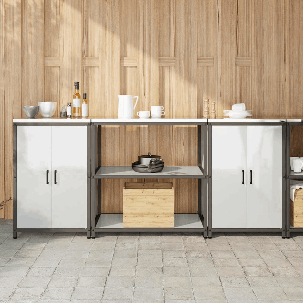 vidaXL Kitchen Storage Set with Shelf 3 pcs Black 210 x 50 x 92 cm Galvanised steel 210 x 50 x 92 cm vidaXL