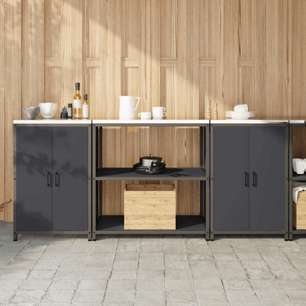vidaXL Kitchen Storage Set with Shelf 3 pcs Black 210 x 50 x 92 cm Anthracite 210 x 50 x 92 cm vidaXL
