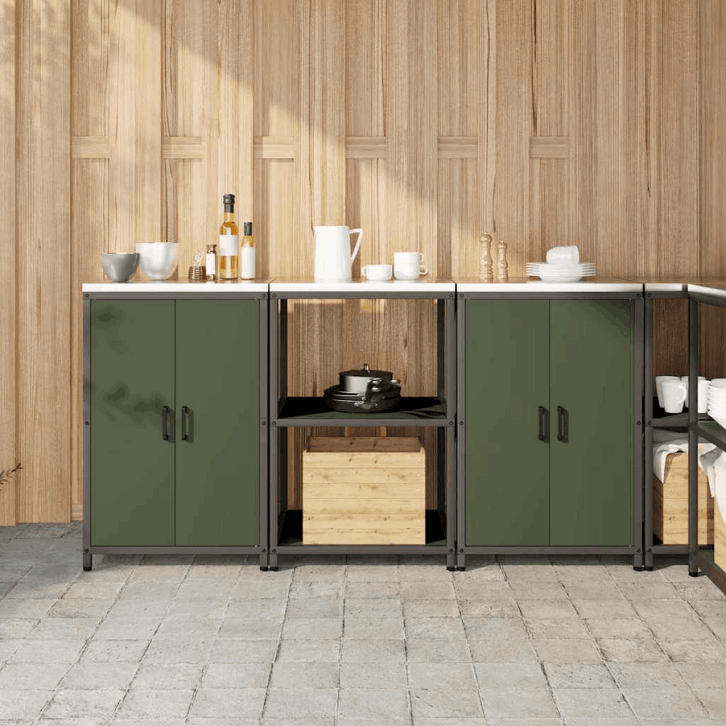 vidaXL Kitchen Storage Set with Shelf 3 pcs Black 210 x 50 x 92 cm Olive green 180 x 50 x 92 cm vidaXL