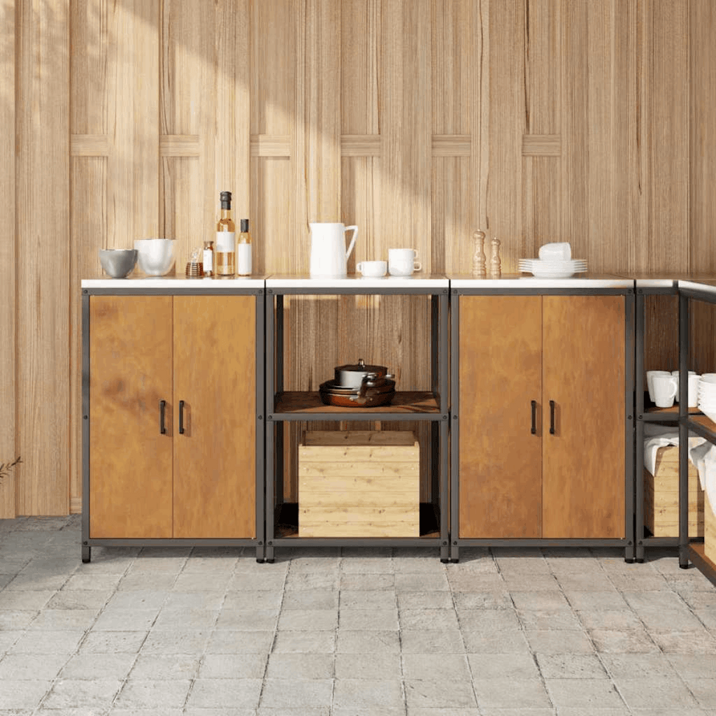 vidaXL Kitchen Storage Set with Shelf 3 pcs Black 210 x 50 x 92 cm Weathering steel 180 x 50 x 92 cm vidaXL