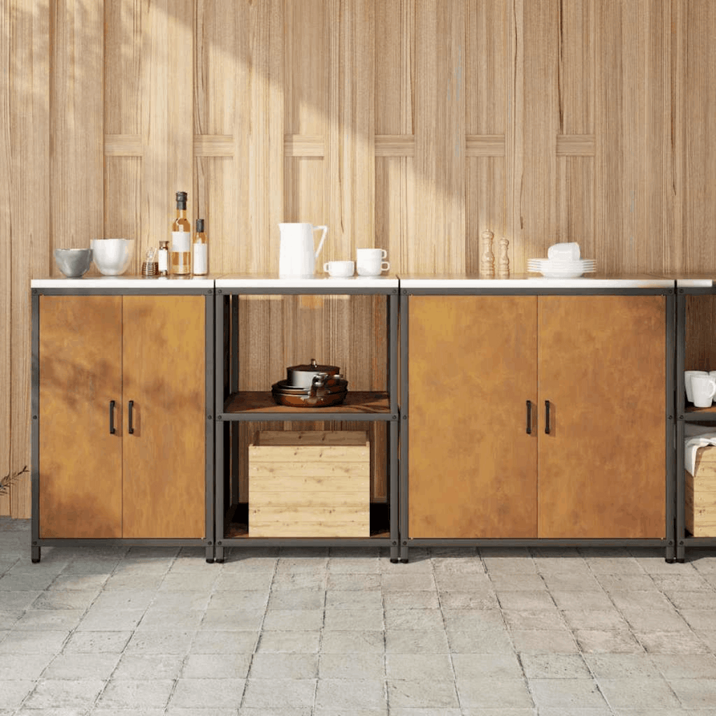 vidaXL Kitchen Storage Set with Shelf 3 pcs Black 240 x 50 x 92 cm Weathering steel 210 x 50 x 92 cm vidaXL