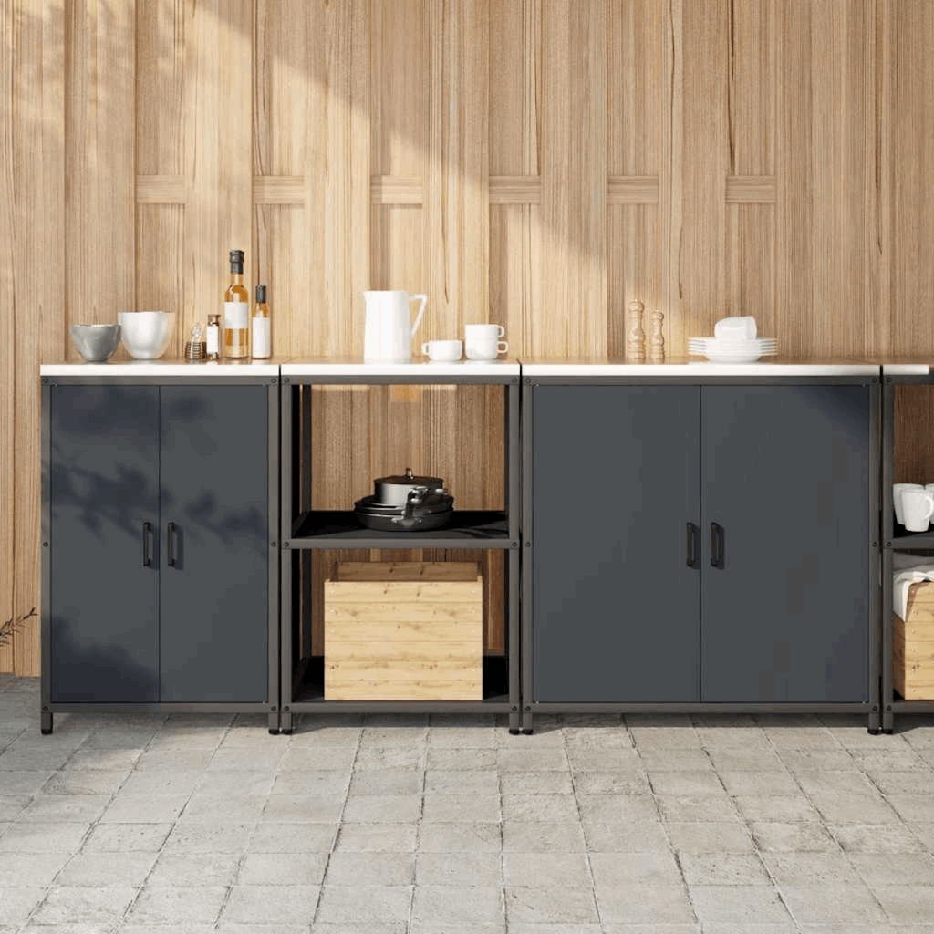 vidaXL Kitchen Storage Set with Shelf 3 pcs Black 240 x 50 x 92 cm Anthracite 210 x 50 x 92 cm vidaXL