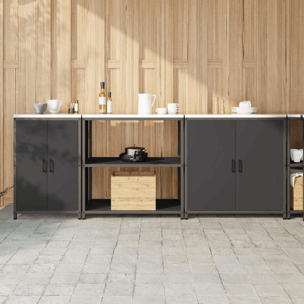 vidaXL Kitchen Storage Set with Shelf 3 pcs Black 240 x 50 x 92 cm Black 240 x 50 x 92 cm vidaXL