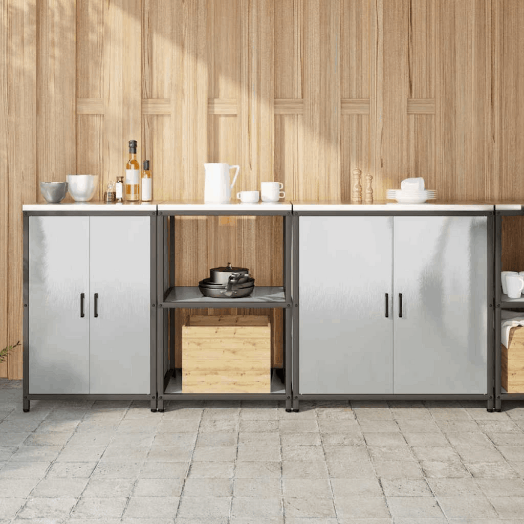 vidaXL Kitchen Storage Set with Shelf 3 pcs Black 240 x 50 x 92 cm Stainless steel 210 x 50 x 92 cm vidaXL