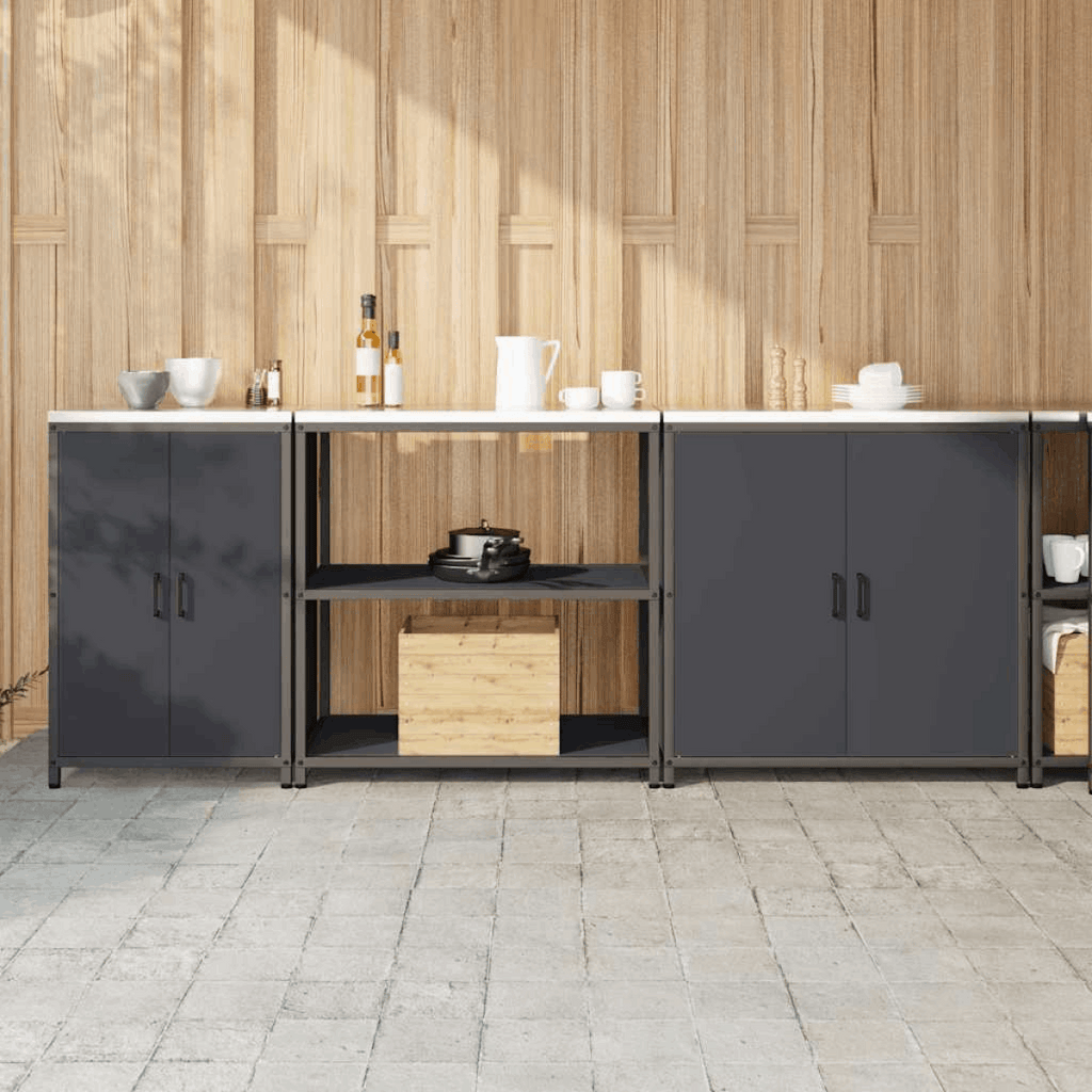 vidaXL Kitchen Storage Set with Shelf 3 pcs Black 240 x 50 x 92 cm Anthracite 240 x 50 x 92 cm vidaXL