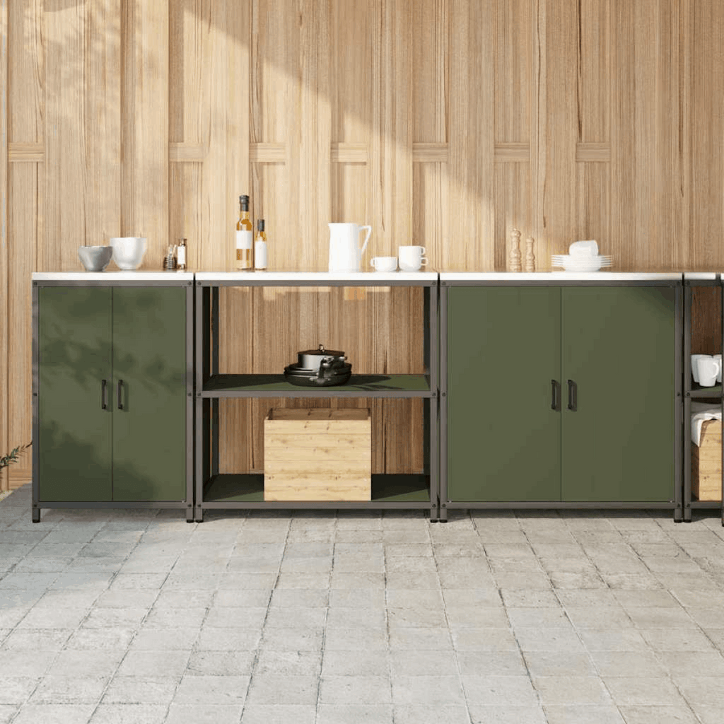 vidaXL Kitchen Storage Set with Shelf 3 pcs Black 240 x 50 x 92 cm Olive green 240 x 50 x 92 cm vidaXL