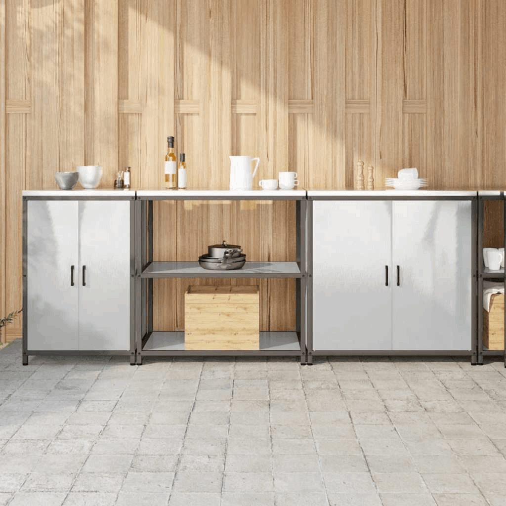 vidaXL Kitchen Storage Set with Shelf 3 pcs Black 240 x 50 x 92 cm Stainless steel 240 x 50 x 92 cm vidaXL