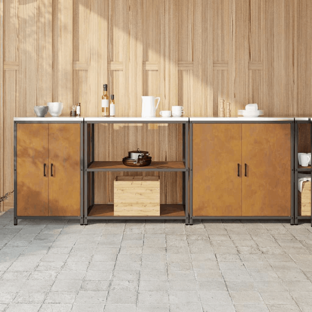 vidaXL Kitchen Storage Set with Shelf 3 pcs Black 240 x 50 x 92 cm Weathering steel 240 x 50 x 92 cm vidaXL