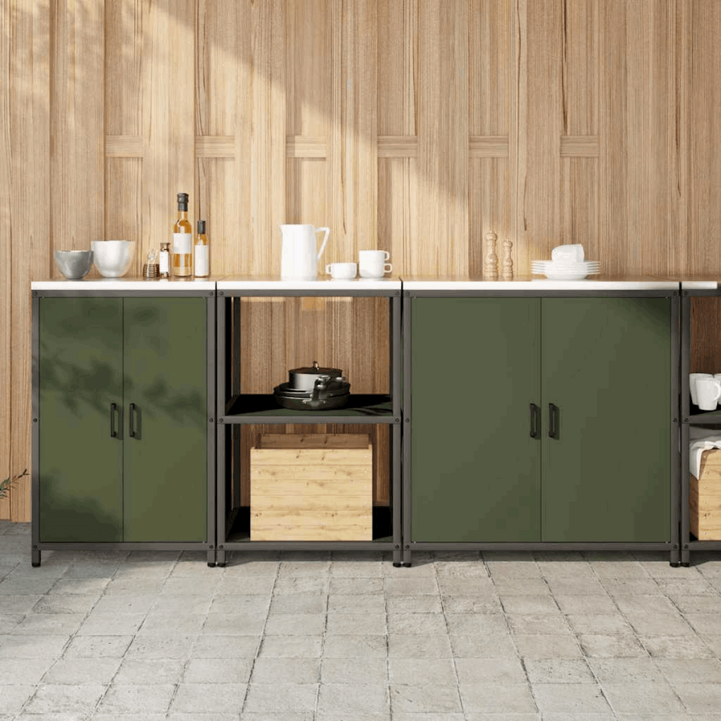 vidaXL Kitchen Storage Set with Shelf 3 pcs Black 240 x 50 x 92 cm Olive green 210 x 50 x 92 cm vidaXL