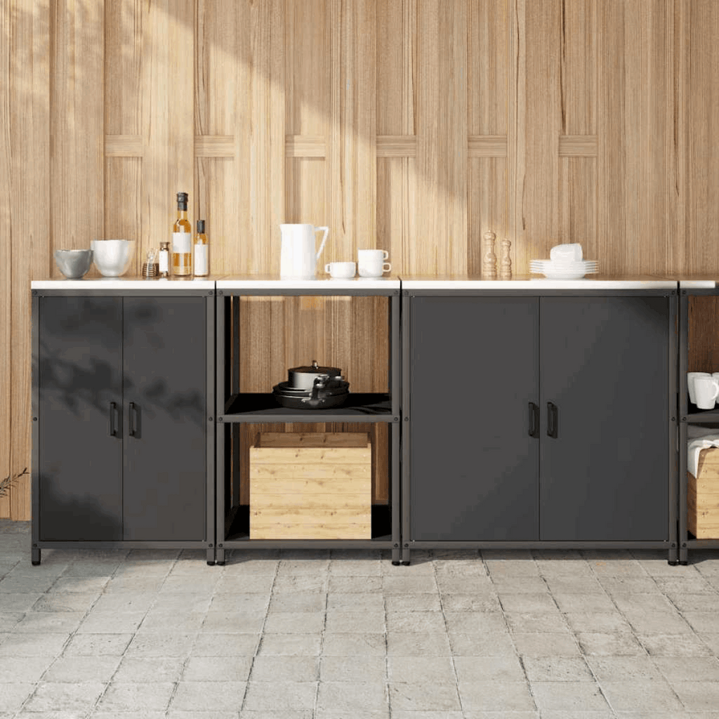 vidaXL Kitchen Storage Set with Shelf 3 pcs Black 240 x 50 x 92 cm Black 210 x 50 x 92 cm vidaXL
