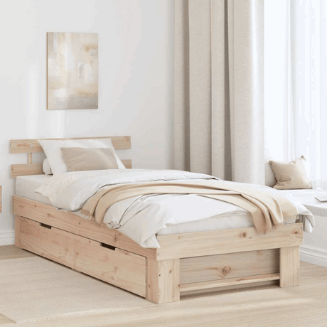vidaXL Bed Frame with Headboard Brown 100 x 200 cm Solid pine wood Brown 100 x 200 cm vidaXL
