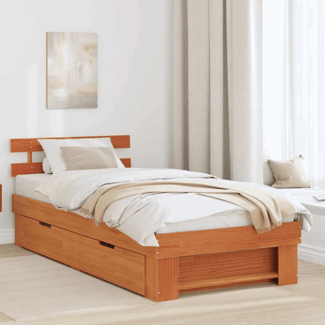 vidaXL Bed Frame with Headboard Brown 100 x 200 cm Solid pine wood Wax brown 80 x 200 cm vidaXL