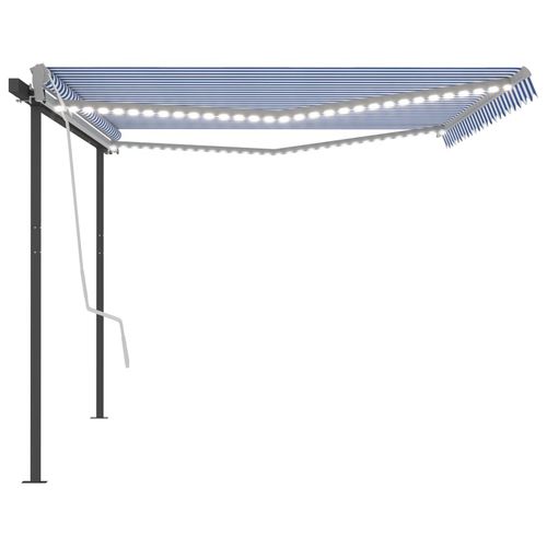 vidaXL Manual Retractable Awning with LED 3x2.5 m Blue and White vidaXL