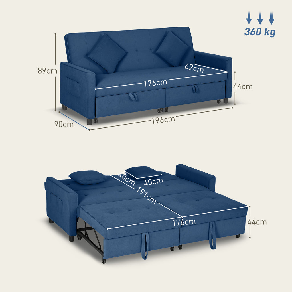 HOMCOM Reversible L-Shaped Sectional Sofa Bed with Cushions, Blue HOMCOM