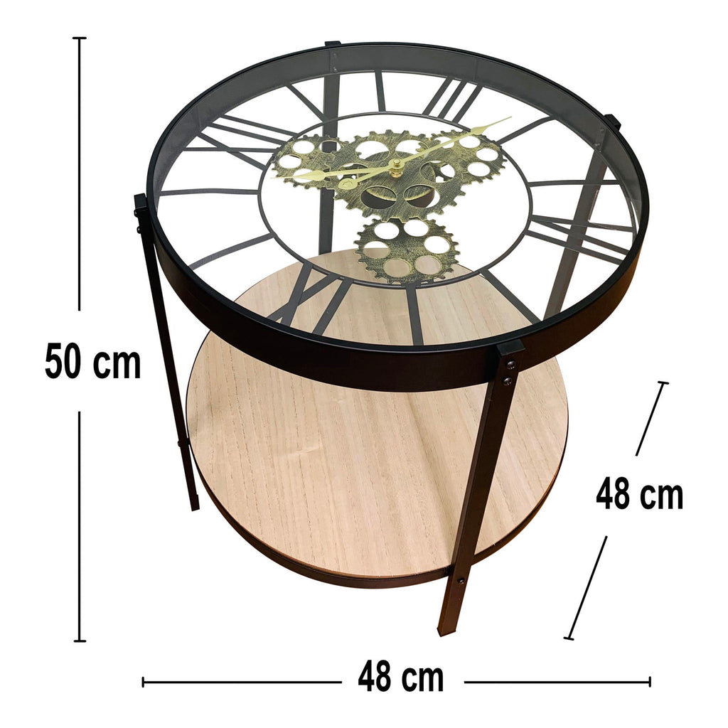 Black Metal Glass Topped Clock Table Geko Products