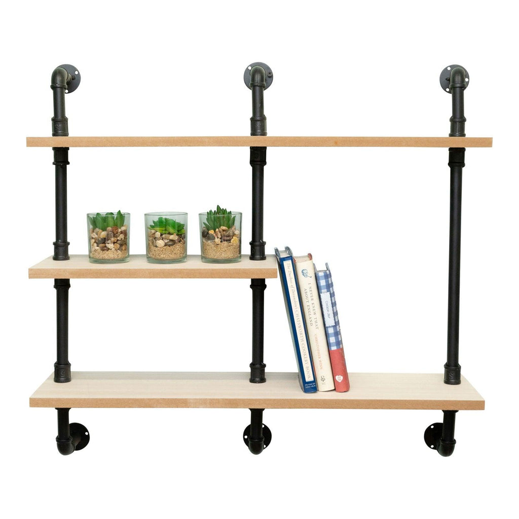 Black Pipe & Wooden Shelves 70.5cm Geko Products