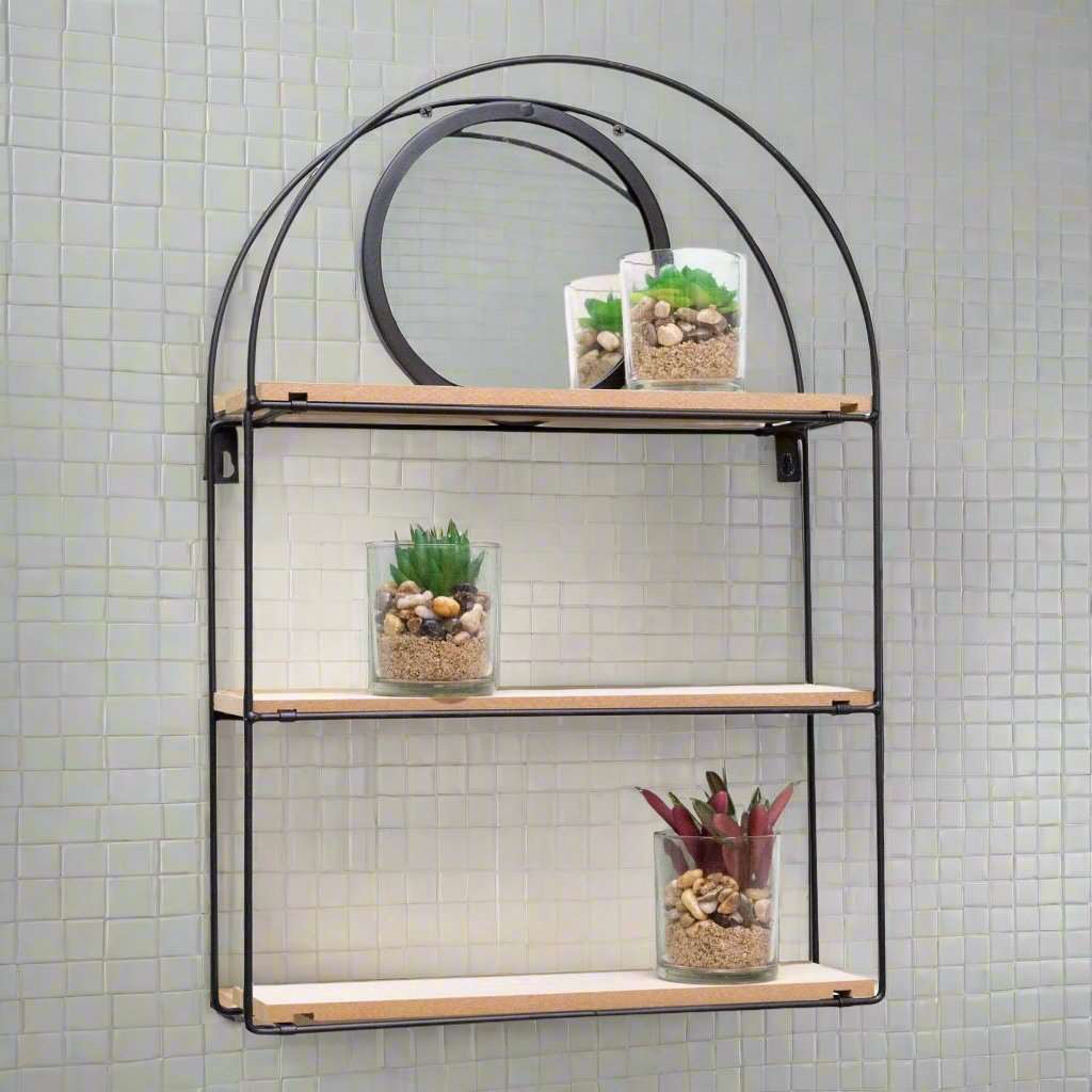 Black Metal 3 Shelves with Mirror Geko Products