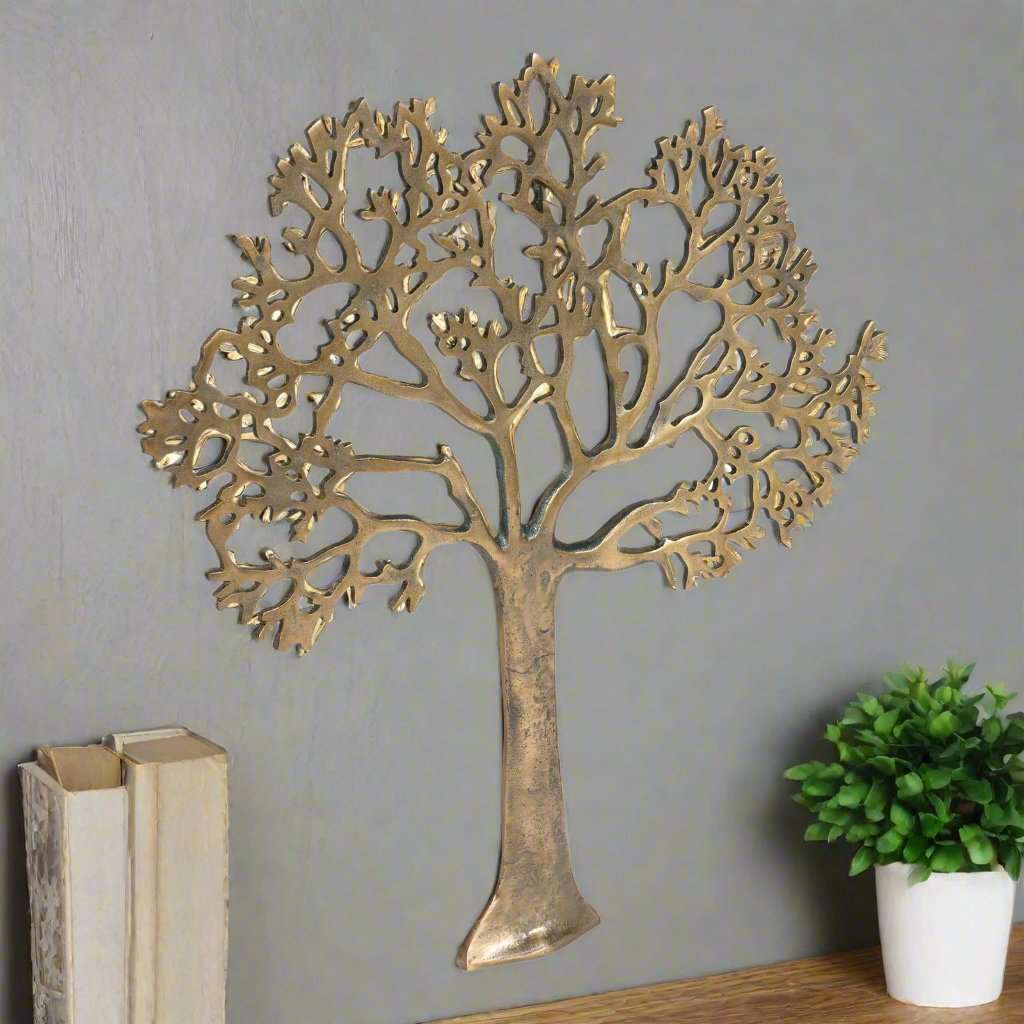 Large Gold Metal Tree Of Life Wall Plaque 61cm Geko Products